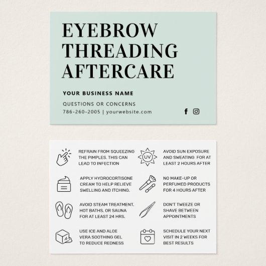 Mighty Mint Eyebrow Threading Aftercare Card (Vorne & Hinten)