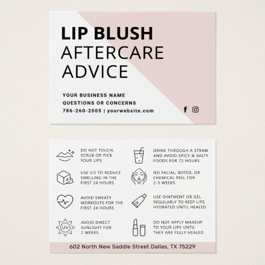 Mighty Modern Lip Blush AfterCare Instruction Card (Vorne & Hinten)
