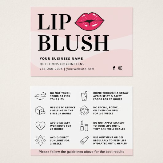 Mighty Modern Lip Blush AfterCare Instruction Card (Vorne & Hinten)
