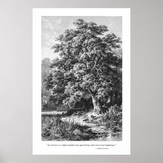 Mighty Oak Tree Inspirational Black & White Poster (Vorne)