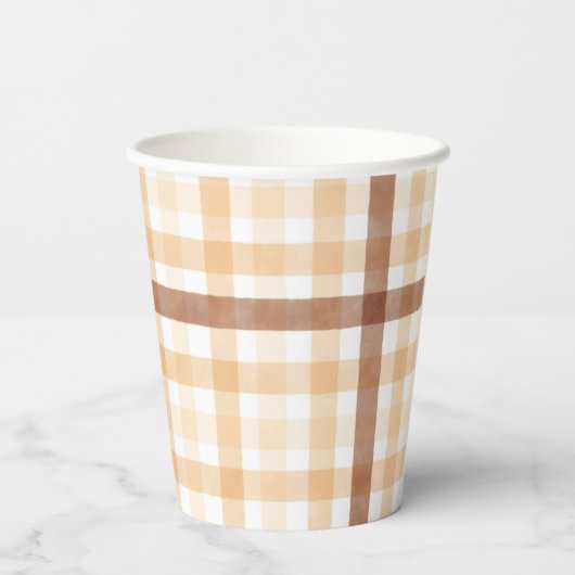 Mighty Oaks Rustikaler Fall Wasserfarbe Kariert Pappbecher (Rückseite)