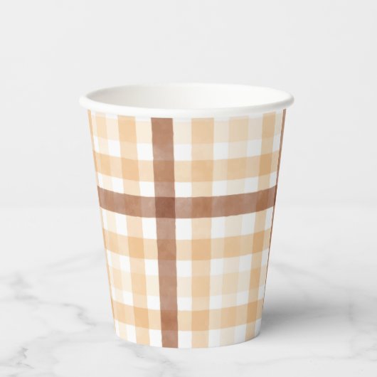 Mighty Oaks Rustikaler Fall Wasserfarbe Kariert Pappbecher (Vorderseite)