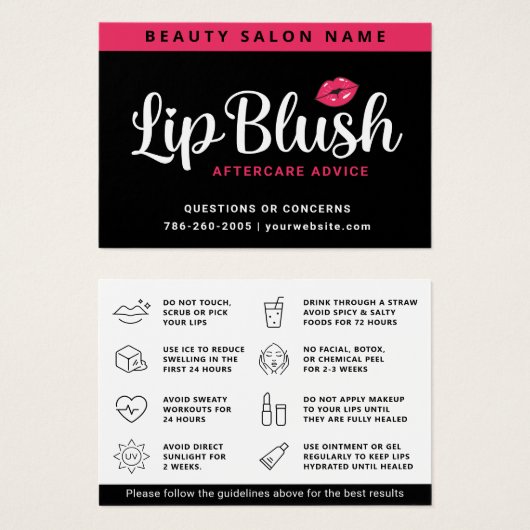 Mighty Pink Lip Blush Aftercare Adress Card (Vorne & Hinten)