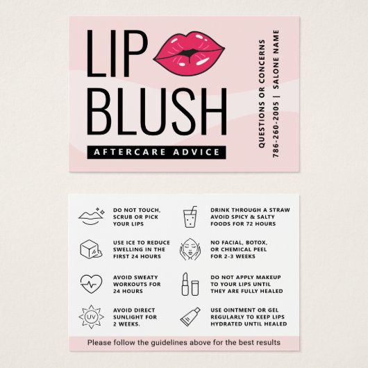Mighty Pink Lip Blush Aftercare Adress Card (Vorne & Hinten)