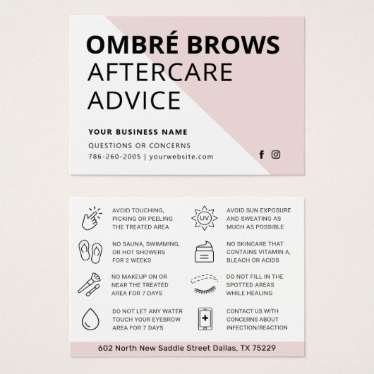 Mighty Pink Ombre Pulver Brows Aftercare Card (Vorne & Hinten)