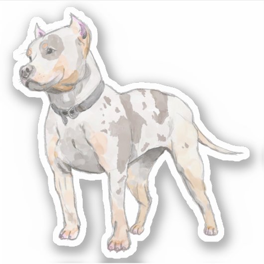 Mighty Pitbull Dog Wasserfarben Sketch Aufkleber (Vorderseite)