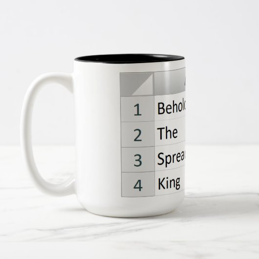 Mighty Spreadsheet King, Excel Silver Zweifarbige Tasse (Links)
