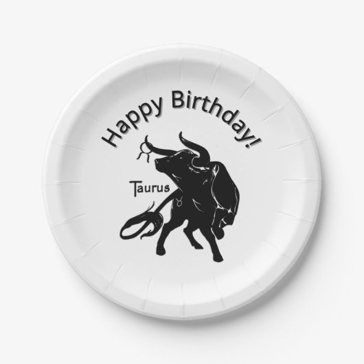 Mighty Taurus The Bull Zodiac Happy Birthday Pappteller (Vorderseite)