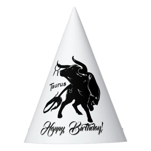 Mighty Taurus The Bull Zodiac Happy Birthday Partyhütchen (Vorderseite)
