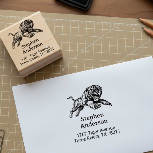 Mighty Tiger Return Address Stamp Gummistempel
