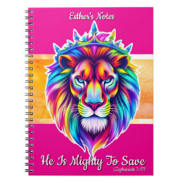 Mighty to Rett - Custom Journal - Verse Lion Pink Notizblock