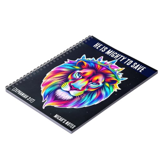 Mighty to Rett - Custom Notebook Bible Verse Lion Notizblock (Linke Seite)