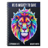 Mighty to Rett - Custom Notebook Bible Verse Lion Notizblock (Vorderseite)