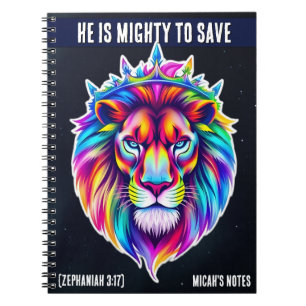 Mighty to Rett - Custom Notebook Bible Verse Lion Notizblock