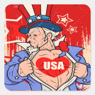 Mighty Uncle Sam Liebe USA Tattoo Quadratischer Aufkleber