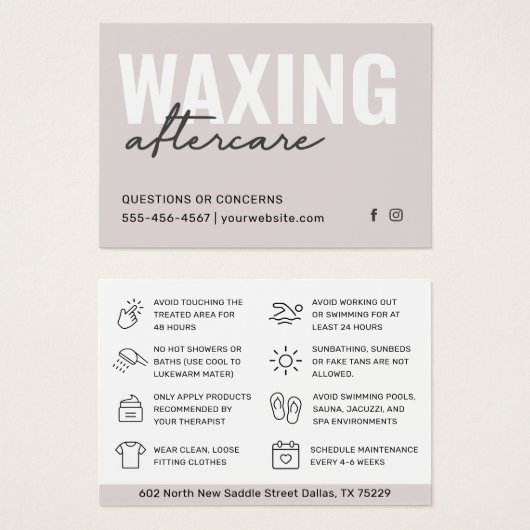 Mighty Waxing Aftercare Card Haarentfernungskarte (Vorne & Hinten)