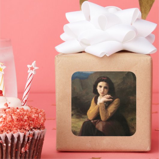 Mignon Innocence Adoleszenz Girl, Bouguereau Quadratischer Aufkleber (Party)