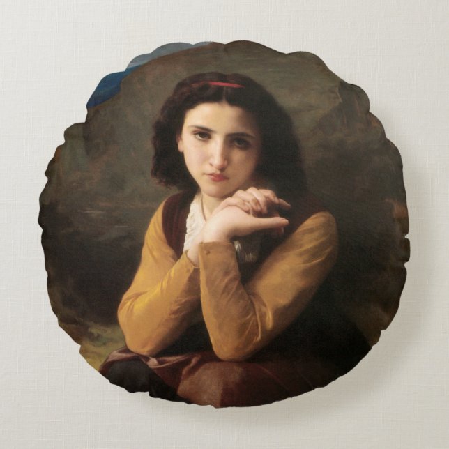 Mignon Innocence Adoleszenz Girl, Bouguereau Rundes Kissen (Vorderseite)