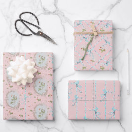Mignonette Strawberries Blush Pink Wrapping Paper Geschenkpapier Set
