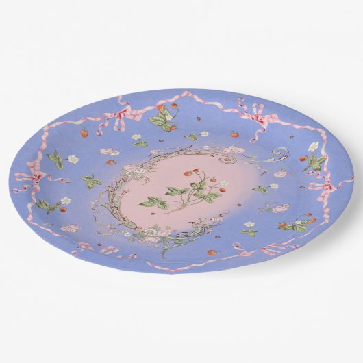 Mignonette Strawberries French Blue Large Plate Pappteller (Schrägansicht)