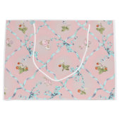 Mignonette Strawberries Ribbon Trellis Blush Pink Große Geschenktüte (Vorderseite)