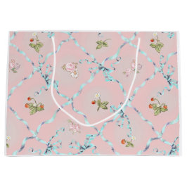 Mignonette Strawberries Ribbon Trellis Blush Pink Große Geschenktüte