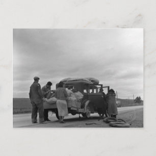 Migranten im Jahre 1936 mit Reifenproblemen Postkarte