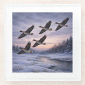 Migrating Geese in Winter Glasuntersetzer (Vorderseite)