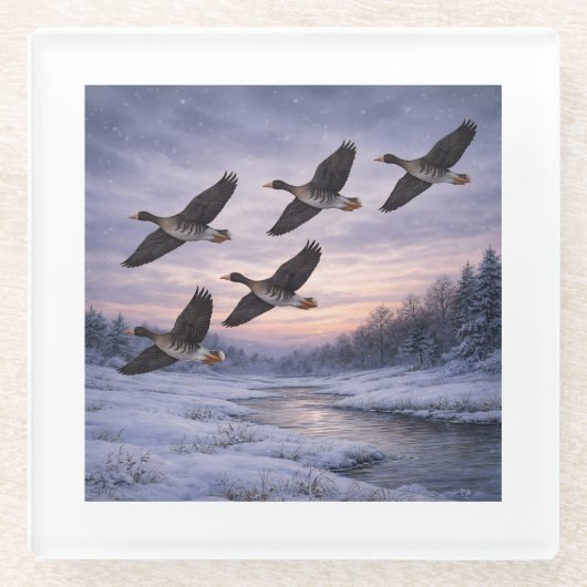 Migrating Geese in Winter Glasuntersetzer (Vorderseite)