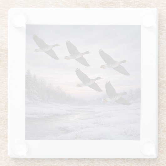 Migrating Geese in Winter Glasuntersetzer (Rückseite)