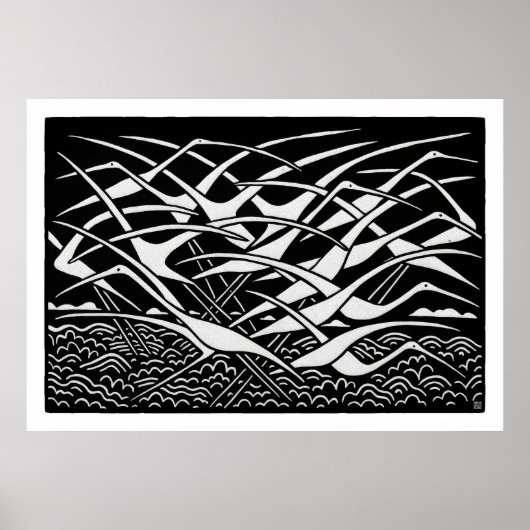 Migration großes Linolschnitt-Druck Poster (Vorne)