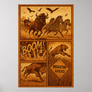 Migration im Vorfeld - Zebra & Wildebeest Stampede Poster