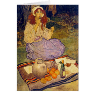 Miguela, immer noch kniend, legt es auf ihre Lippe