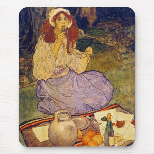 Miguela, immer noch kniend, legt es auf ihre Lippe Mousepad (Vorne)