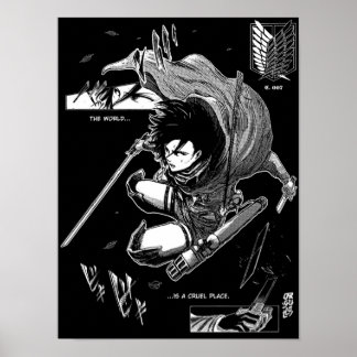 Mikasa Attack auf Titan wegen dunklen Hintergrunde Poster