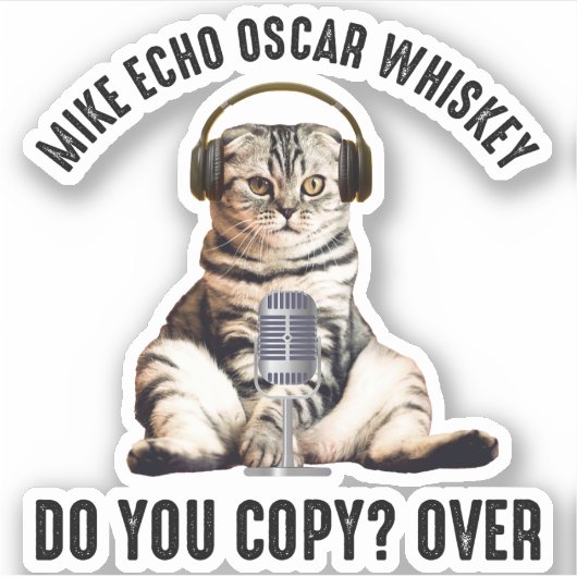 Mike Echo Oscar Whiskey Ham Radio Cat Aufkleber (Vorderseite)