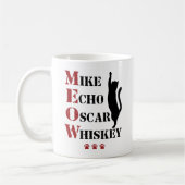 Mike Echo Oscar Whiskey MEOW Cat Kaffeetasse (Links)