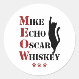 Mike Echo Oscar Whiskey MEOW Cat Runder Aufkleber