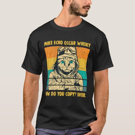 Mike Echo Oscar Whisky Flying Cat Pilot MEOW Cat O T-Shirt (Vorderseite)