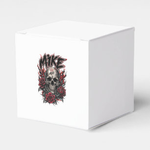 Mike Gothic-Totenschädel mit roten Rosen und Flamm Geschenkschachtel