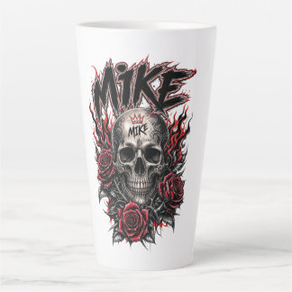 Mike Gothic-Totenschädel mit roten Rosen und Flamm Milchtasse