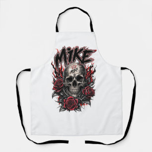 Mike Gothic-Totenschädel mit roten Rosen und Flamm Schürze