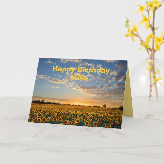 Mike Happy Birthday Sonnenblumen bei Sonnenunterga Karte (Gelbe Blume)