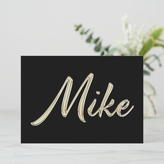 Mike Name white gold Handwriting Karte (Stehend Vorderseite)