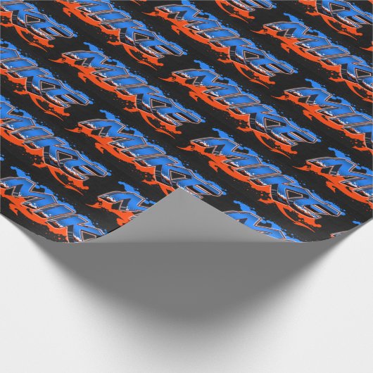 Mike Vorname Name Graffiti blue orange Geschenkpapier (Ecke)