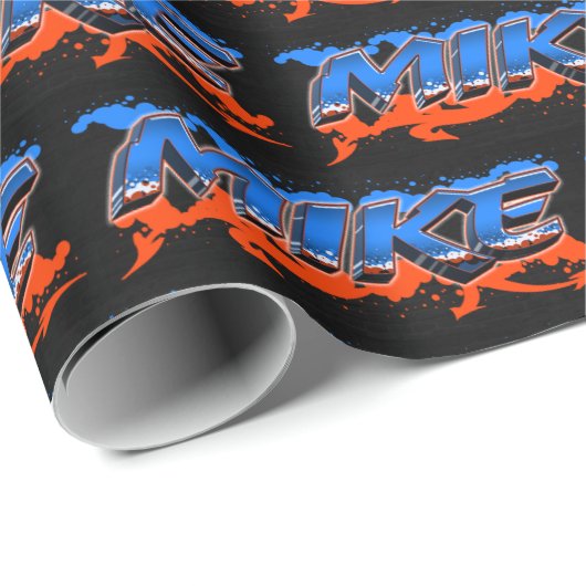 Mike Vorname Name Graffiti blue orange Geschenkpapier (Rolleneckpunkt)