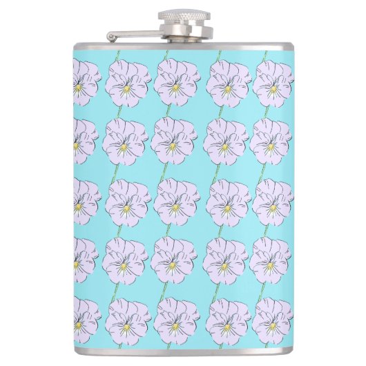 Mikitiez blaues winziges weißes Blume Muster Flachmann (Vorderseite)