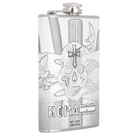 Mikitiez dreamer Schädel Tatto Regenbogen Rosen Ge Flachmann (Rechts)