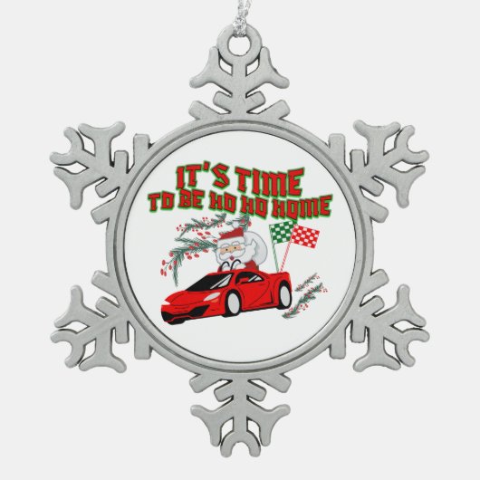 Mikitiez ho ho ho santaclaus sleigh Zuhause Schneeflocken Zinn-Ornament (Vorderseite)