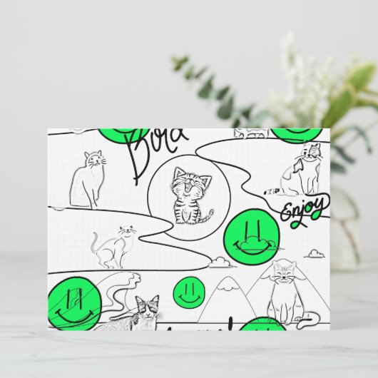 Mikitiez meow Summer Cat Party Beach Einladung (Stehend Vorderseite)